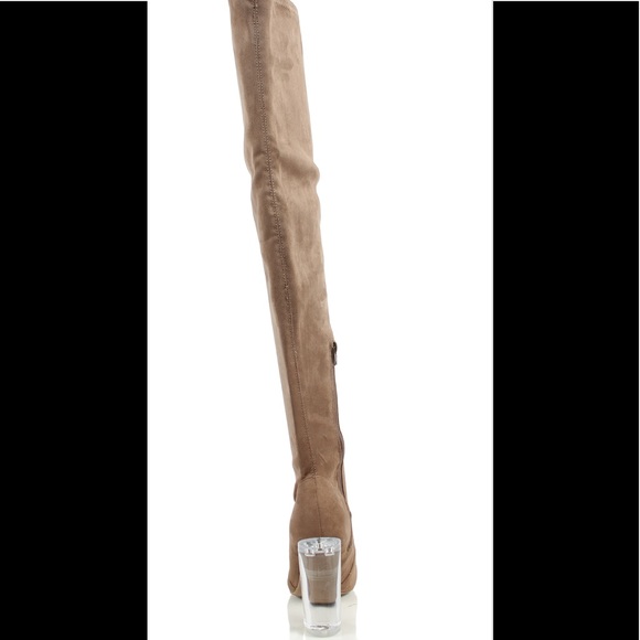 Taupe Over the knee lucite clear heel boot - Picture 2 of 4